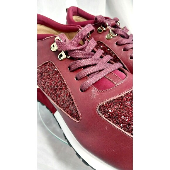 Rare Vinci Sneaker Burgundy Leather Glitter Gold Size 41 Italy - Picture 6 of 16